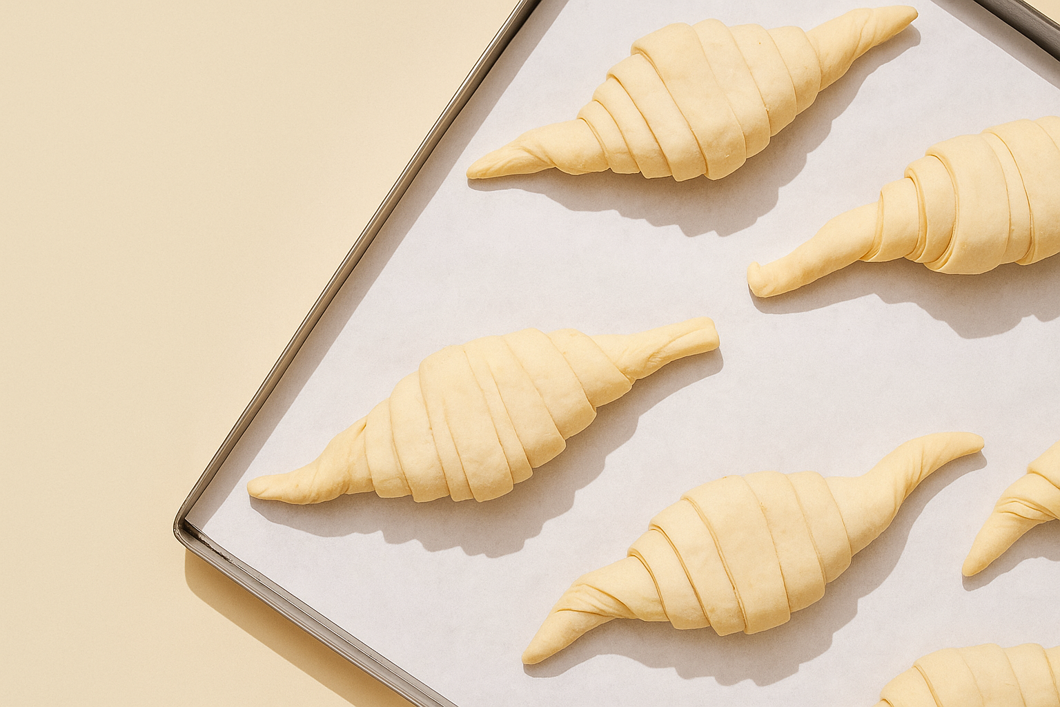 Croissants crudos sobre bandeja